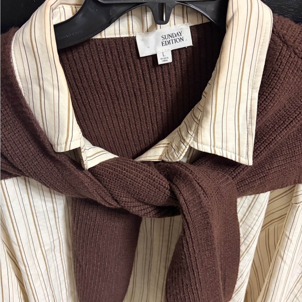 Elegant Brown and Cream Button Down Shirt - Picture 6 of 7